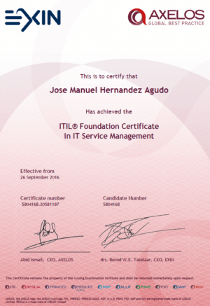 Certificado ITIL Fundation in IT Service Managerment