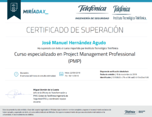 2019 Miriadax - Instituto Tecnológico Telefónica - Curso especializado en Project Management Professional PMP
