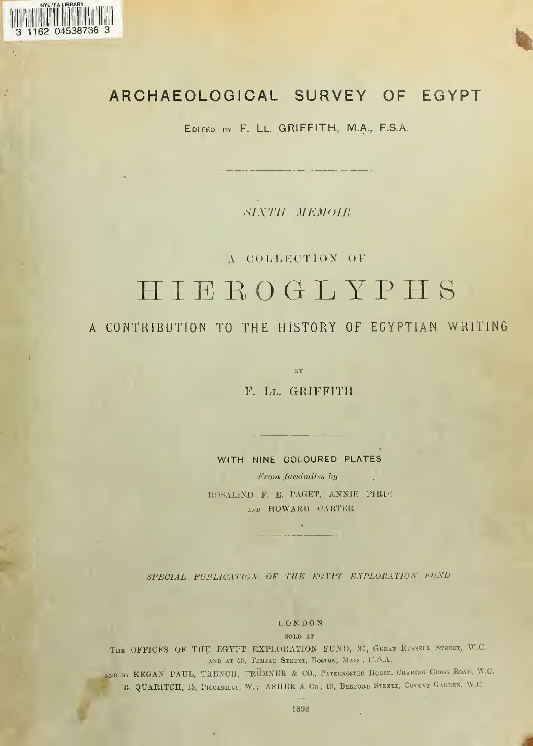 Collection Of Hieroglyphs by F. L. Griffith (1898) — Flinders Petrie / F. L. Griffith