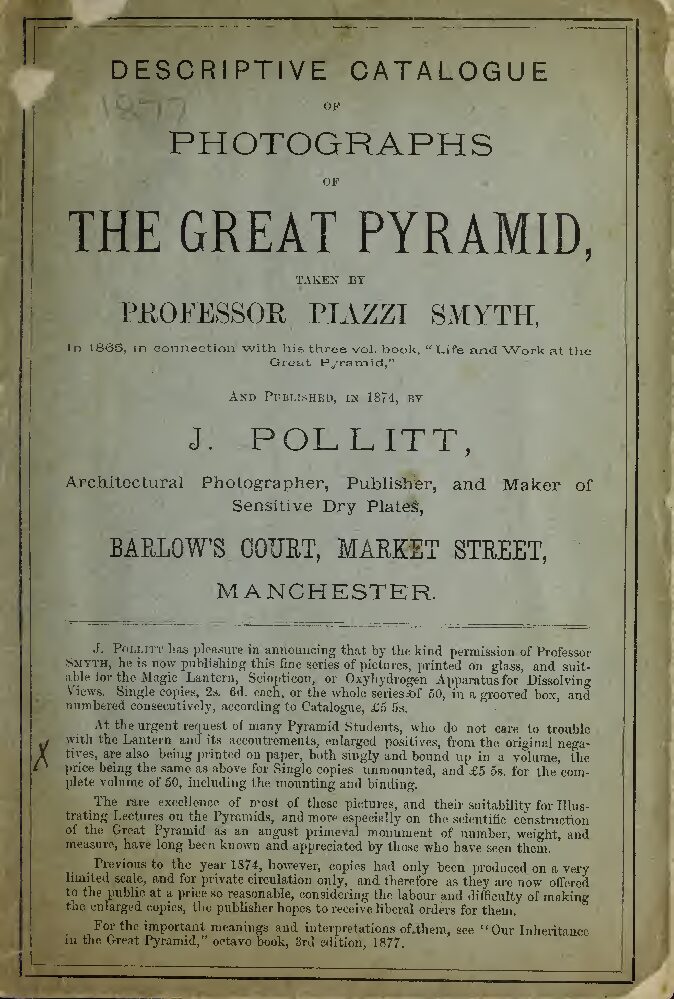 Descriptive catalogue of photographs of the Great Pyramid taken by Professor Piazzi Smyth (1877) — Piazzi Smyth