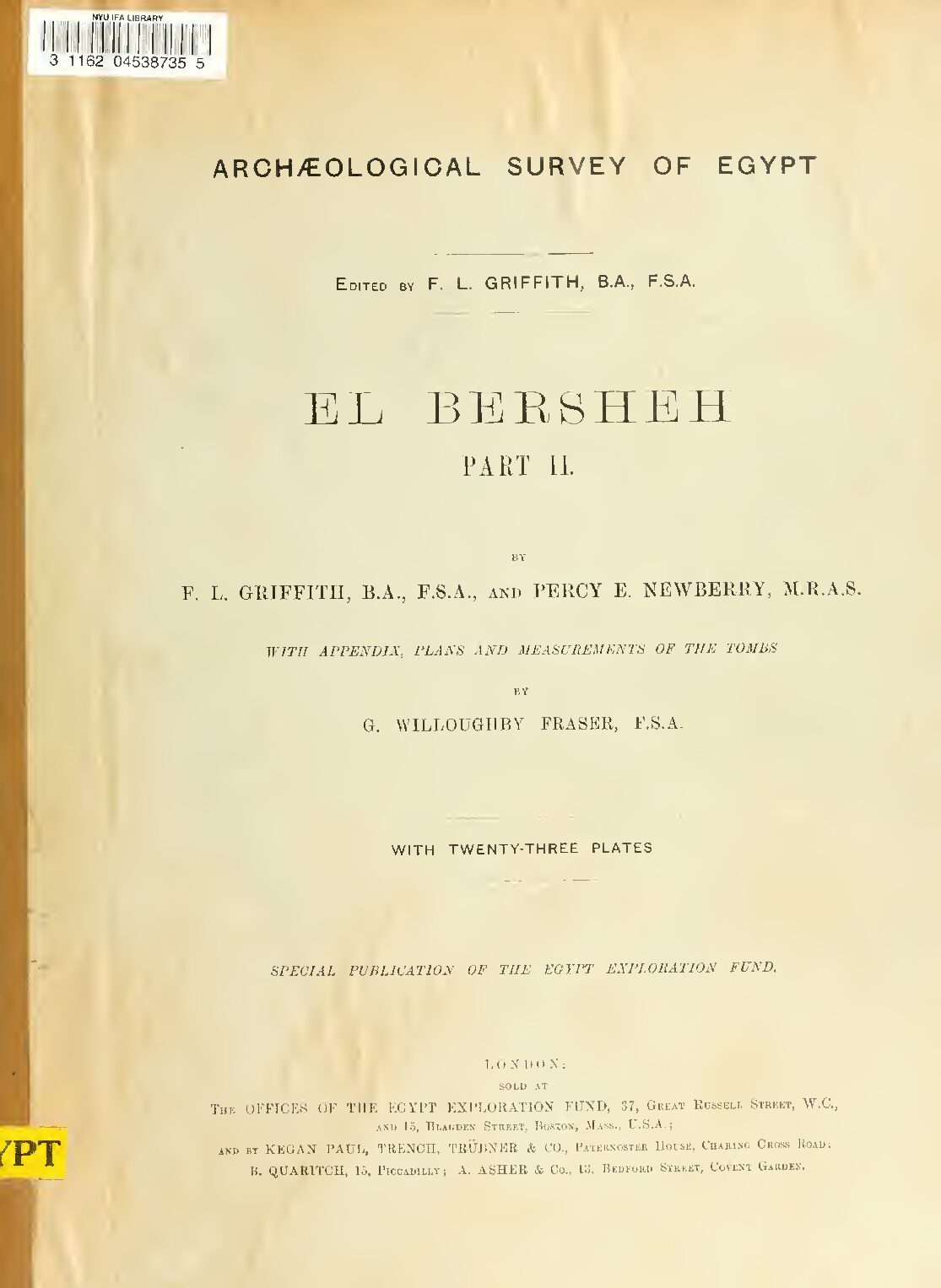 El Bersheh by P. E. Newberry (1893) — P. E. Newberry
