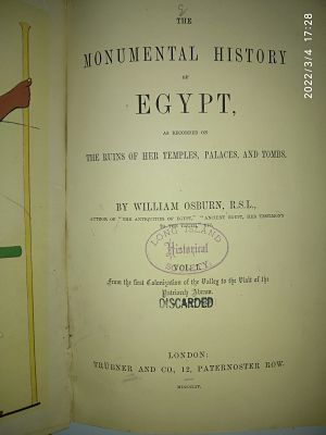 The monumental history of egypt Vol 1 by Willian Osburn RSL 1854